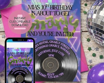K-Pop Disco Gnaarly Digital Invitation Download Customisable Personalised Party Invitation