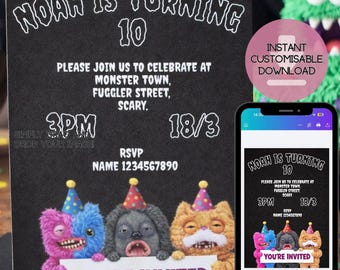 Fuggly Monster Birthday Party Invitation: Kids Birthday Personalised Invite (Digital Download)