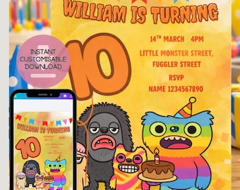 Fuggly Monster Graffiti Party Invitation: Kids Personalised Birthday Party invite (Digital Download)