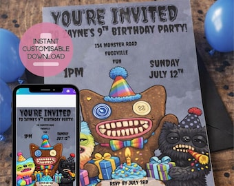 Fuggly Monster Pool Birthday Party Invitation: Kids Birthday (Digital Download)
