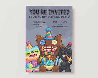 Monster themed children’s party Fuggler inspired party invitation printable download