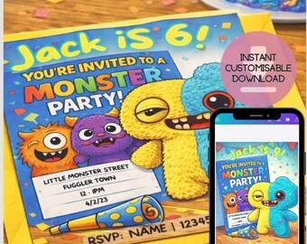 Monster Party Invitation: Customizable Digital Download for Children's Birthday