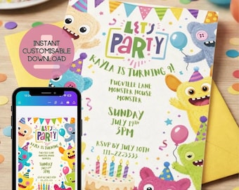 Monster Birthday Party Invitation: Fuggler Inspired Personalised Kids Monster Theme (Digital Download)