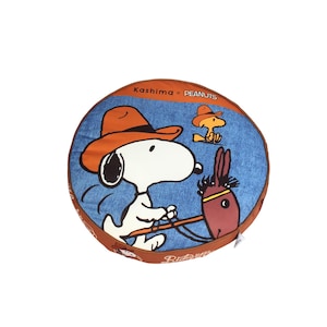 Snoopy Cowboy Pet Bed Round Cushion for Small Dogs and Cats with Washable Cover and Soft Cotton Filling by Peanuts x Kashima