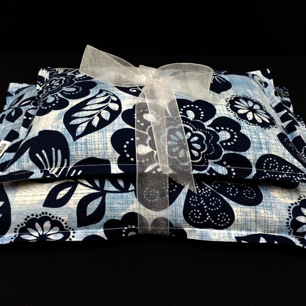 Corn Heating Pad, Corn Bag Set, Microwave Heating Pad, Ice Pack, Heat Therapy, Massage Therapy, Relaxation Gift - Light Blue and Navy Floral