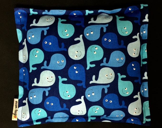 Corn Heating Pad, Corn Bag, Microwave Heating Pad, Heated Bag, Children's Corn Bag, Relaxation Gift, Ice Pack, Get Well, Blue Whales 8 x 8