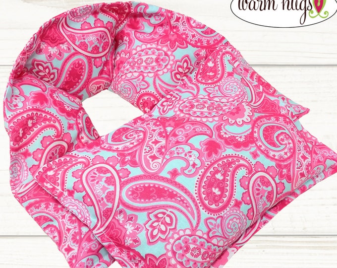 Sending A Hug Microwave Heating Pad Set, Warm Hug Neck Wrap, Massage Spa Relaxation Comfort Gift, Pink Blue Paisley, Hot or Cold Therapy