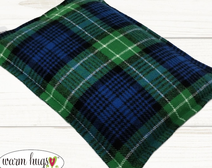 Green Blue Plaid Flannel Microwave Corn Heating Pad 7 x 10, Hot Cold Therapy, Corn Bag, Migraine Headache Sinus Pressure, Muscle Pain, Dorm