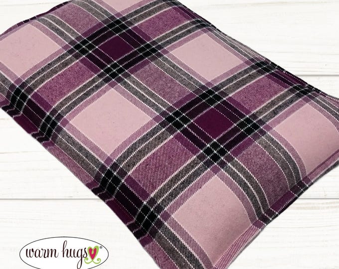 Large Pink Purple Plaid Flannel 10x14 Corn Bag, Microwave Heating Pad, Cabin Bed Warmer, Heated Relaxation Gift, Hot Cold Pack