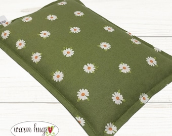 Microwave Corn Heating Pad 7x10, Warm Hug Heat or Ice Pack, Corn Bag, Migraine Headache Sinus, Muscle Pain Relief, Dorm Room, Green Daisy