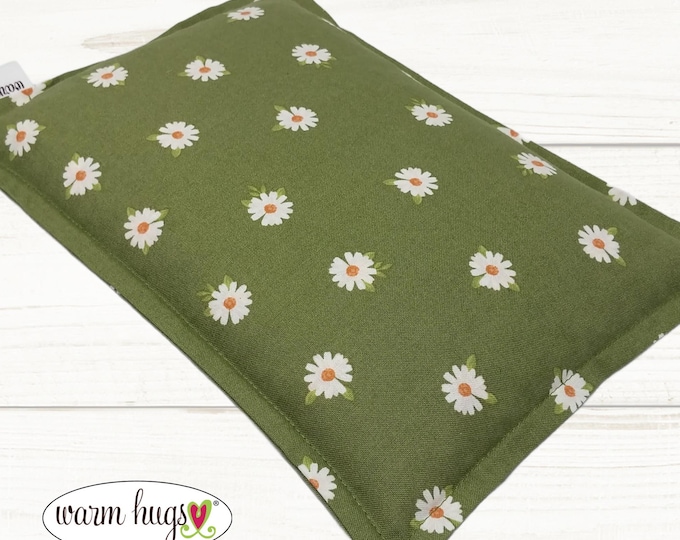 Microwave Corn Heating Pad 7x10, Warm Hug Heat or Ice Pack, Corn Bag, Migraine Headache Sinus, Muscle Pain Relief, Dorm Room, Green Daisy