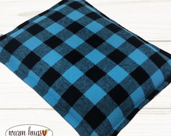 Microwave Flannel 9 x 11 Corn Heating Pad Blue Black Check, Warm Hugs, Relaxation Therapy, Muscle Pain Relief, Bed Foot Warmer