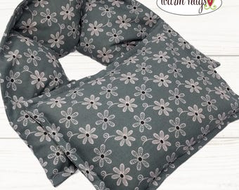 Microwave Neck + Small Gray Pink Floral Heating Pad Gift Set, Hot Cold Massage Spa Therapy, Microwave Neck Wrap, Hot Flash Cold Pack
