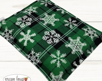 Flannel Microwave Corn Heating Pad 9x11, Warm Hugs Heat Packs, Migraine Sinus Pressure, Muscle Pain Relief, Dorm Room, Green Snowflake Plaid