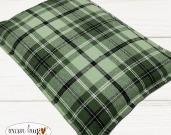 Large Sage Green Plaid Flannel Warm Hug Microwave Heating Pad 10 x 14, Bed Warmer, Relaxation Gift, Hot or Cold Corn Bag, Dorm Room
