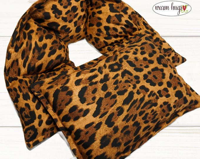 Microwave Heated Neck Wrap + Small Set, Heating Pad Relaxation Massage Spa, Neck Pain Relief, Self Care Package, Leopard Warm Hugs