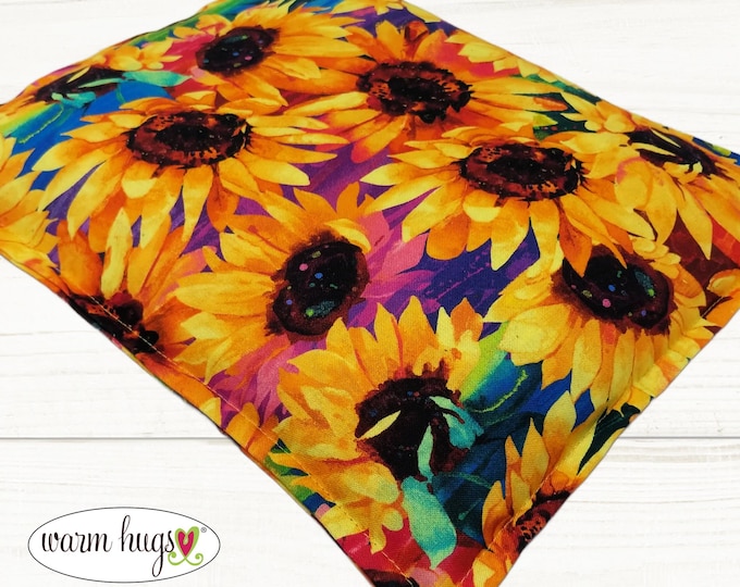 Microwave Corn Heating Pad 9x11, Warm Hugs Heat Packs for Migraine Headache Sinus Pressure, Muscle Pain Relief, Dorm Room, Sunflower Multi