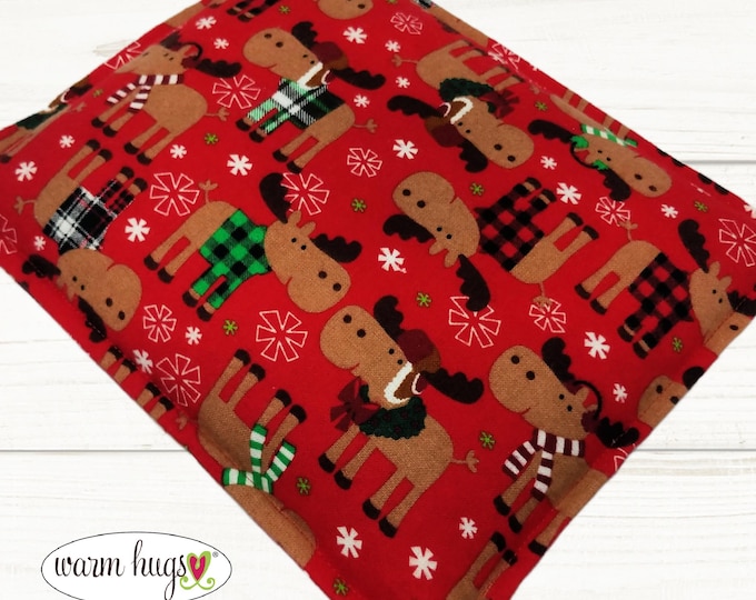 Flannel Microwave Corn Heating Pad 9x11, Warm Hugs Heat Pack, Migraine Headache Sinus, Muscle Pain Relief, Dorm Room, Red Moose