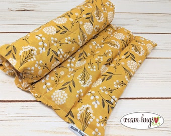 Heating Pad, Warm Hug Microwave Corn Bag Wrap, Cramp Heat Pack, Relaxation, Muscle Aches, Heat Massage, Back Pain, Golden Yellow Floral