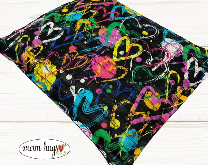 Microwave Corn Heating Pad Graffiti Hearts, Warm Hugs 9 x 11 Heat Pack, Relaxation Muscle Pain, Bed Warmer, Dorm Room, Graduation Gift
