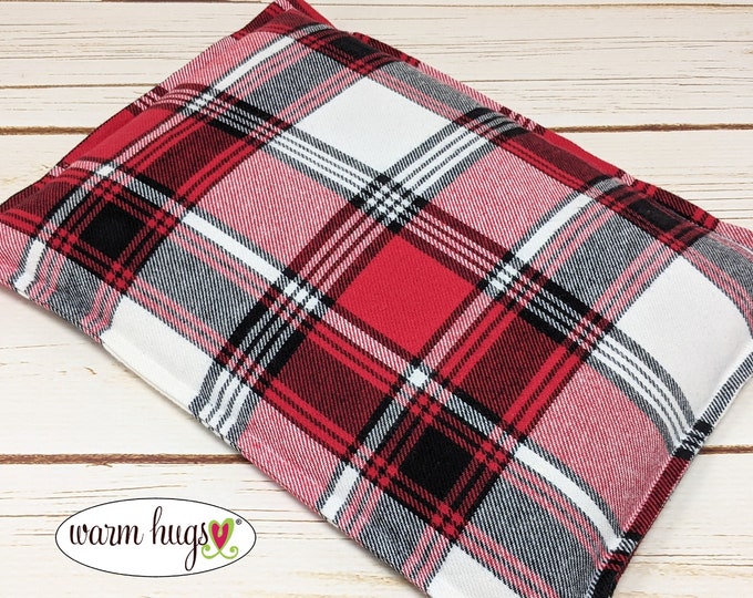 Large Flannel Warm Hug Corn Bag, Microwave Heating Pad, Bed Warmer, Heated Relaxation, Gift For Him, Dorm Room, Red Plaid