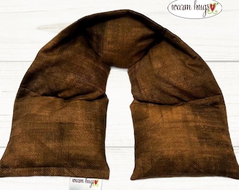 XL Warm Hugs Neck Heating Pad 6x30, Heated Neck Wrap, Microwave Heat Wrap, Corn Bags, Hot Cold Therapy, Spa Massage Therapy Brown Grunge