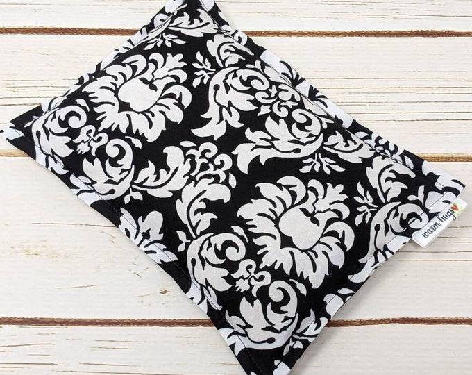 Warm Hug Microwave Heating Pad, Corn Heat Pack , Migraines, Muscle Aches, Workout Heat Pack, Massage Relaxation Gift- Black and White Damask