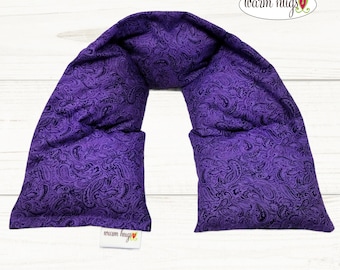 Warm Hugs Neck Heating Pad Purple Paisley, Microwave Heat Wrap, Corn Bags, Hot Cold Therapy, Spa Relaxation Massage Therapy