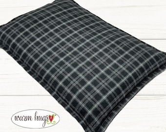 Large Flannel Warm Hug Microwave Heating Pad 10x14, Bed Warmer, Relaxation Gift, Hot or Cold, Dorm Room, Corn Bag,  Plaid Flannel Gray Check
