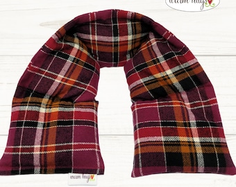 Flannel Heated Neck Warmer 5x24, Microwavable Neck Heating Pad, Corn Bags, Massage Therapy, Heat Therapy Wrap - Berry Plaid