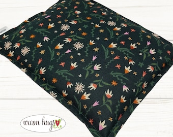 Microwave Corn Heating Pad 9x11, Warm Hugs Heat Pack, Relaxation Therapy, Muscle Pain Relief, Bed Foot Warmer, Dark Green Floral Fabric