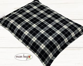 Corn Heating Pad 9 x 11 Flannel, Corn Bags, Microwave Heat Pack, Hot Cold Therapy Relaxation Pillow, Bed Warmer, Black White Plaid