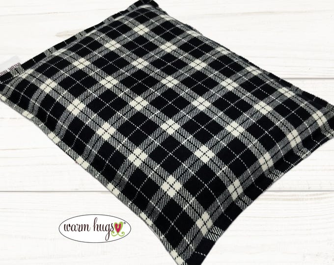 Heating Pad 9 x 11 Flannel, Corn Bags, Microwave Heat Pack, Hot Cold Therapy Pillow, Bed Warmer, Black White Plaid
