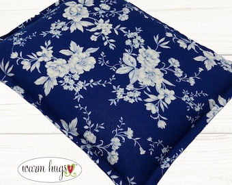 Microwave Corn Heating Pad 9x11, Warm Hugs Heat Pack, Relaxation Therapy, Muscle Pain Relief, Bed Foot Warmer, Blue Floral Fabric