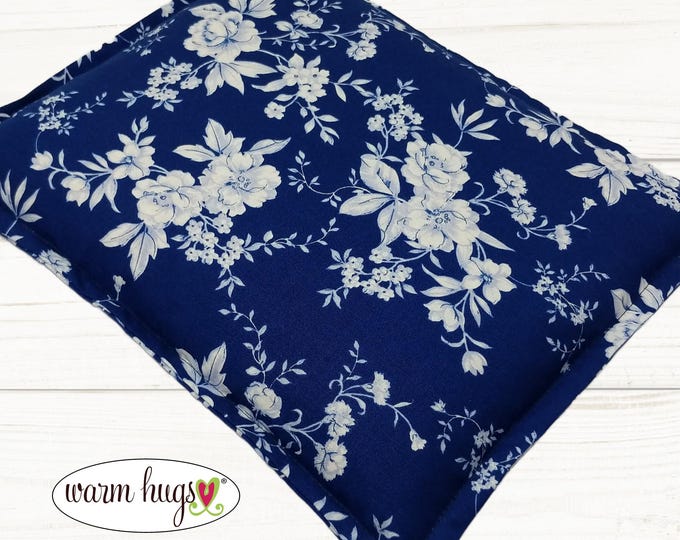 Microwave Corn Heating Pad 9x11, Warm Hugs Heat Pack, Relaxation Therapy, Muscle Pain Relief, Bed Foot Warmer, Blue Floral Fabric