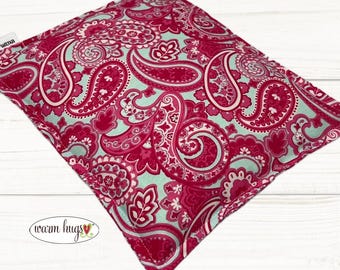 Microwave Corn Heating Pad 9x11, Heat Pack, Migraines, Muscle Aches, Workout Heat Pack, Massage Relaxation, Cramps, Blue Pink Paisley
