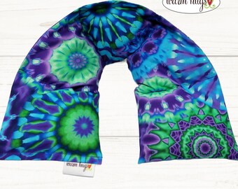 Neck Heating Wrap 5x24, Microwave Corn Bag, Hot Cold Therapy, Spa Comfort Relaxation Massage, Neck Pain, Blue Green Purple Tie-Dye