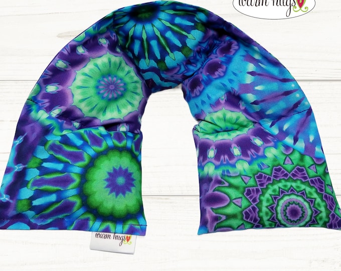 Neck Heating Wrap 5x24, Microwave Corn Bag, Hot Cold Therapy, Spa Comfort Relaxation Massage, Neck Pain, Blue Green Purple Tie-Dye