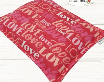 Warm Hugs Love Flannel Heating Pad 9 x 11, Corn Bag, Microwave Heat Pack, Relaxation Pillow, Massage Comfort Gift, Muscle Aches, Cramps