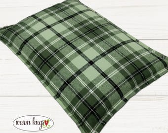 Large Sage Green Plaid Flannel Warm Hug Microwave Heating Pad 10 x 14, Bed Warmer, Relaxation Gift, Hot or Cold Corn Bag, Dorm Room