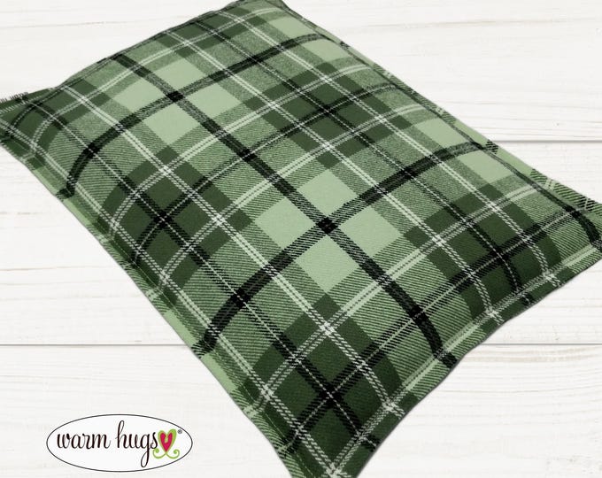 Large Sage Green Plaid Flannel Warm Hug Microwave Heating Pad 10 x 14, Bed Warmer, Relaxation Gift, Hot or Cold Corn Bag, Dorm Room