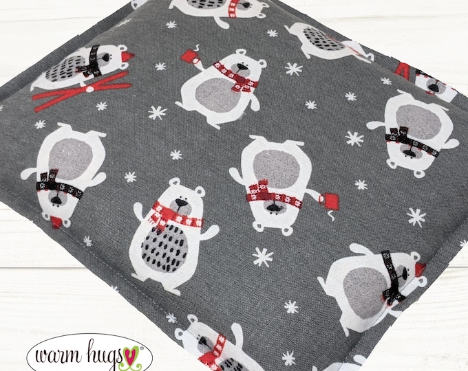 Flannel Microwave Corn Heating Pad 9x11, Warm Hugs Heat Packs, Migraine Sinus Pressure, Muscle Pain Relief, Dorm Room, Winter Bears Gray