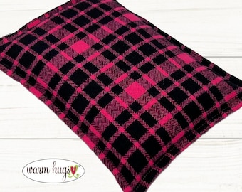 Flannel Microwave Corn Heating Pad 7x10 Black Pink Plaid, Hot Cold Therapy, Corn Bag, Migraine Headache Sinus Pressure, Muscle Pain, Dorm