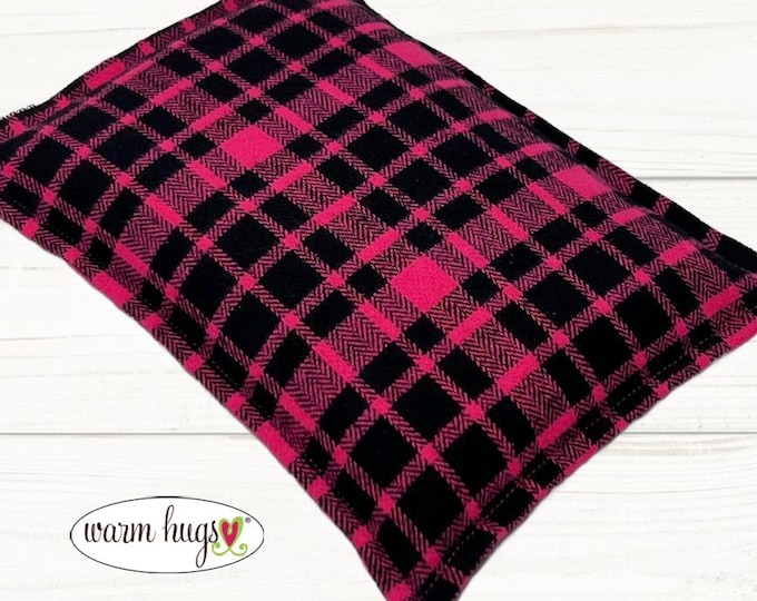 Flannel Microwave Corn Heating Pad 7x10 Black Pink Plaid, Hot Cold Therapy, Corn Bag, Migraine Headache Sinus Pressure, Muscle Pain, Dorm