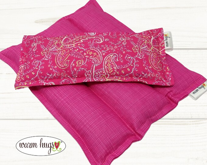 Pink Paisley Microwave Corn Heating Pad Set 9 x 11 Sectioned Medium + Eye Pillow, Comfort Spa Massage Relaxation Gift Set