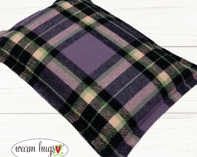 Flannel Corn Bag Microwave Heating Pad 7x10, Migraines, Muscle Aches, Massage Relaxation, Cramps, Purple Plaid