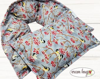 Chickadee Microwave Heating Pad Set Neck Wrap 5x24 + Small 7x10, Massage Spa Relaxation Comfort Gift