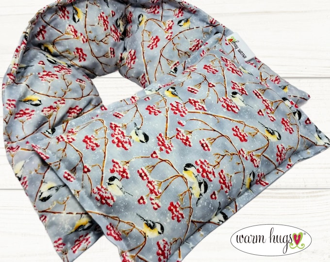 Chickadee Microwave Heating Pad Set Neck Wrap 5x24 + Small 7x10, Massage Spa Relaxation Comfort Gift