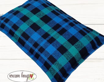 Flannel Corn Bag Microwave Heating Pad 7x10, Migraines, Muscle Aches, Massage Relaxation, Cramps, Blue Black Plaid