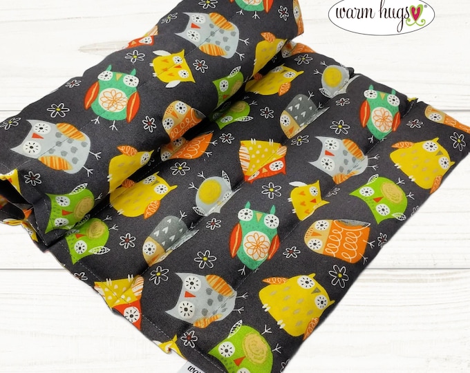 Corn Heating Pad Microwavable Heat Pack Gray Owls, Hot Cold Comfort Therapy Pillow, Lumbar Corn Bag, Massage Relaxation Gift